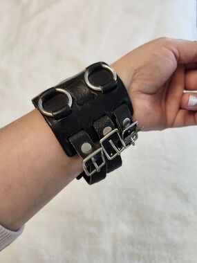 Black Leather Buckle Cuff Bracelet